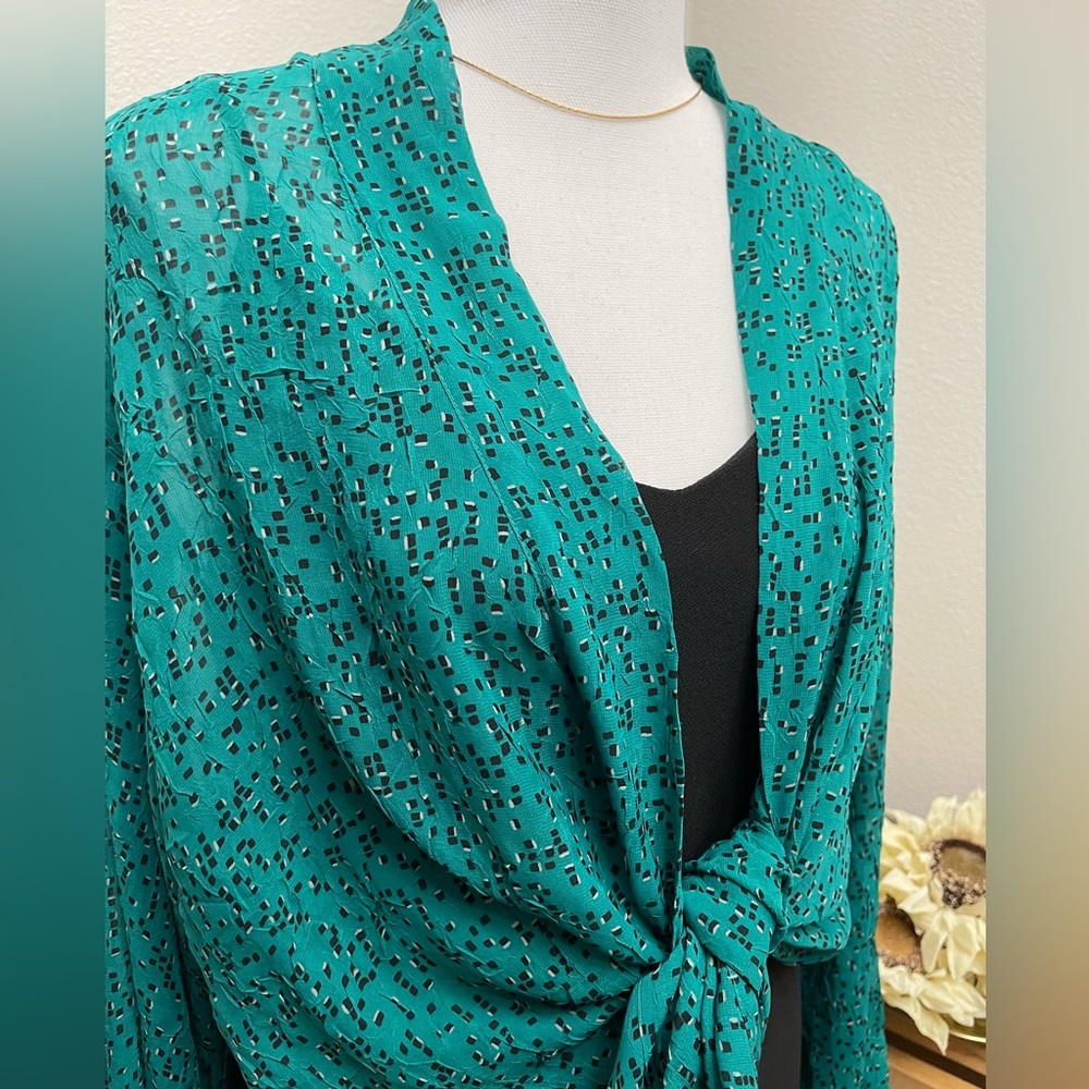Teal and Black Sheer Open Front Kimono Cardigan - Picture 14 of 16